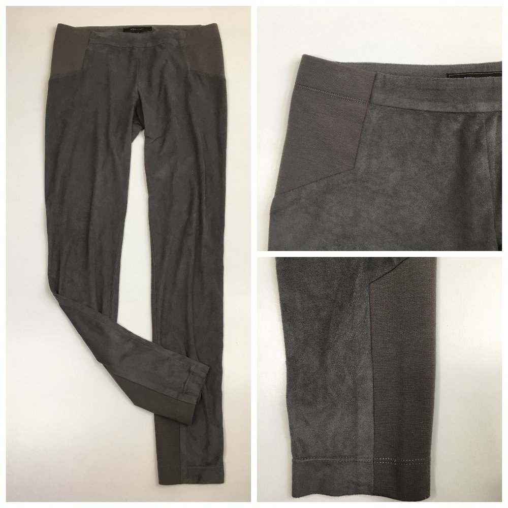 BCBGMAXAZRIA Gray Faux Suede Fabric Insert Pull On Leggings Slim Leg Pant